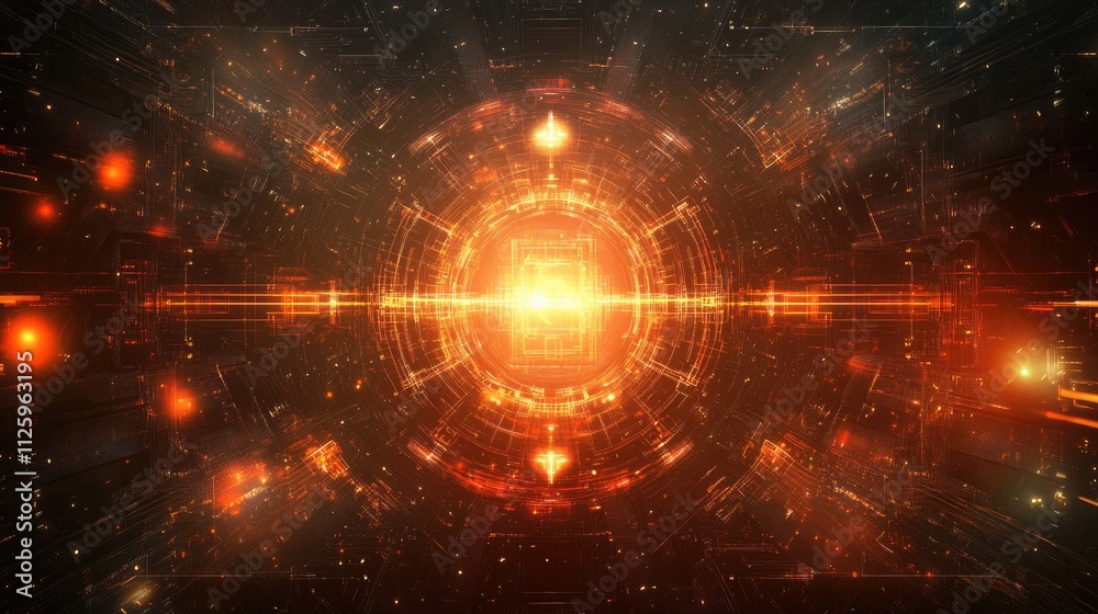 Poster An abstract technological background with interconnected digital lines, circuit patterns, and glowing elements, symbolizing innovation