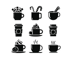 Obraz premium Hot Cocoa Mug Silhouette Vector Template Set