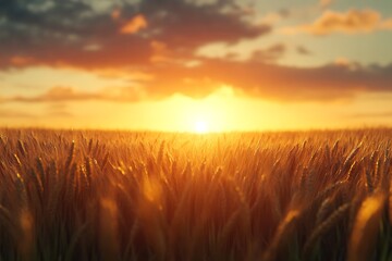 Obraz premium A serene sunset over a golden wheat field, capturing nature's beauty and tranquility.