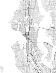 Map of Seattle, USA. Perfect for posters, printing, wallpaper, and home decor. Maps with monochrome and black and white styles, suitable for those who want to customize © City in Art