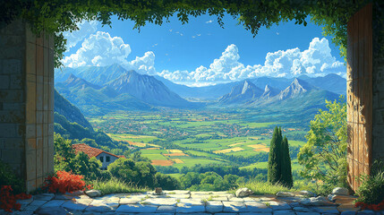 窓から見る田園風景