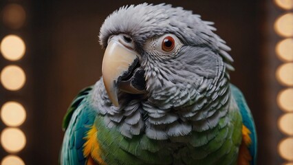 Obraz premium Cute Parrot, Bird, Beautiful Pet, A close-up Portrait, Animal, Marble, Home, Indoor, Wallpaper, Screensaver, Background