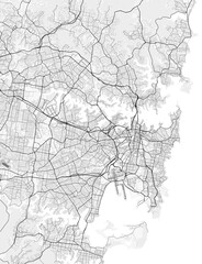 Map of Sydney, Australia. Perfect for posters, printing, wallpaper, and home decor. Maps with monochrome and black and white styles, suitable for those who want to customize