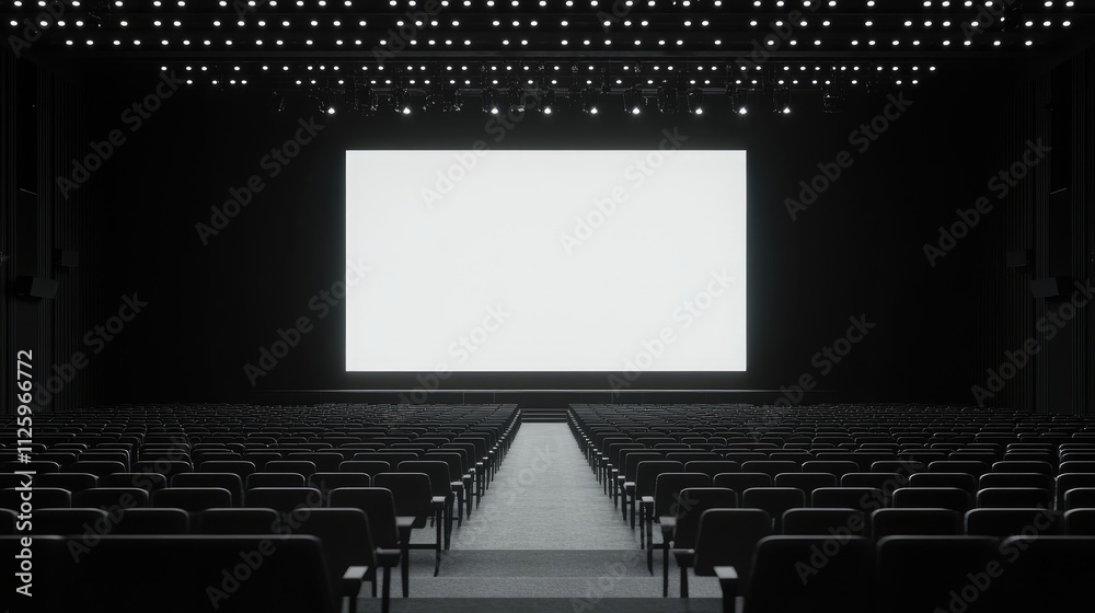 Aufkleber modern auditorium featuring a vast space, rows of empty seats, and a massive screen awaiting an even
