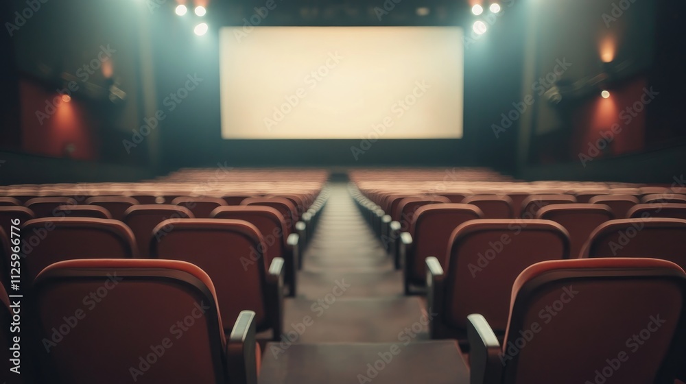 Aufkleber modern auditorium featuring a vast space, rows of empty seats, and a massive screen awaiting an even