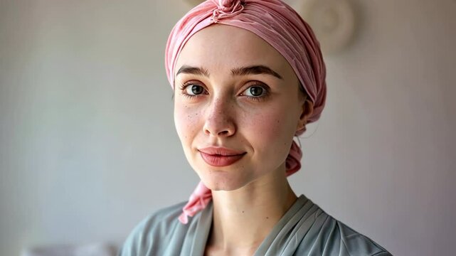 A cancer patient wearing a wig, feeling confident and strong, Video footage-4K