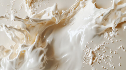 Creamy liquid splashing across a surface with bubbles and texture