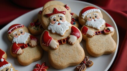Delicious cookies featuring Saint Nicholas on a porcelain plate set on a table.