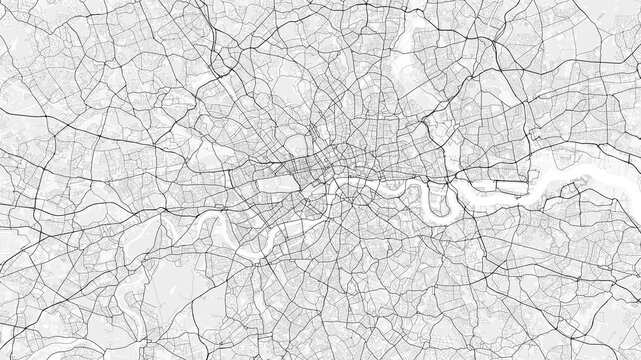 Map of London, England. Perfect for posters, printing, wallpaper, and home decor. Maps with monochrome and black and white styles, suitable for those who want to customize