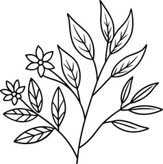 Fototapeta premium Decorative branch illustration leaves line art