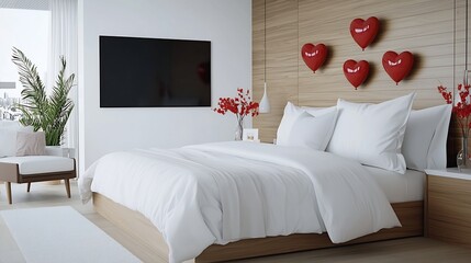 Romantic Floating Hearts in Modern Minimalist Bedroom Decor