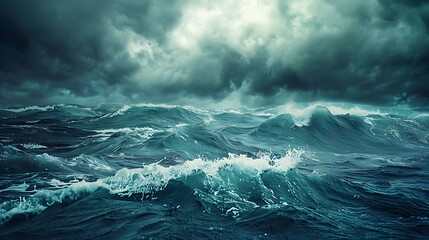 Fototapeta premium Seascape with stormy sea and stormy sky