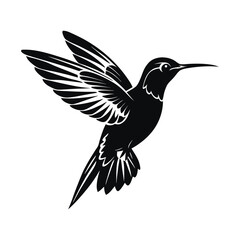 hummingbird vector silhouette isolated in white background. black and white bird icon 