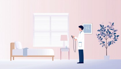 A doctor checking a patients blood pressure in a modern, clean hospital room