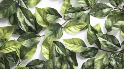 Fototapeta premium 75.A close-up, hyper-realistic view of vibrant green garden bushes, each leaf showing intricate vein patterns and slight color variations from dark to light green. The bushes appear full and lush,