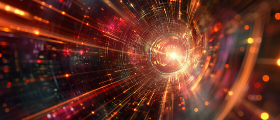 Abstract Futuristic Tunnel with Vibrant Light Trails