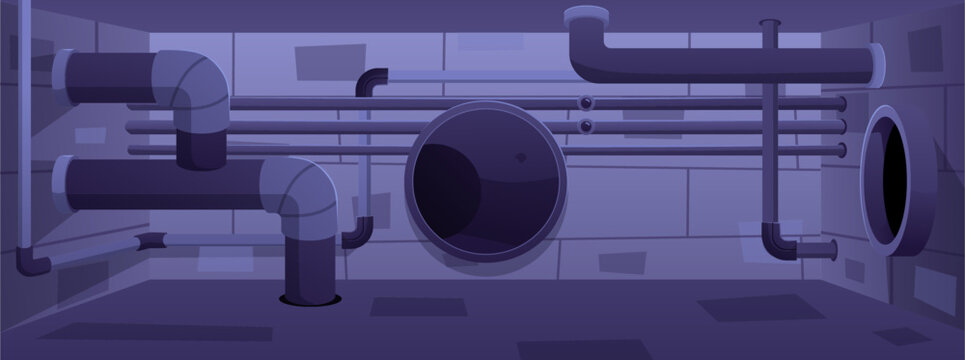 Sewage, sewer drainage pipes system, vector industrial urban wastewater pipeline construction, basement canalization