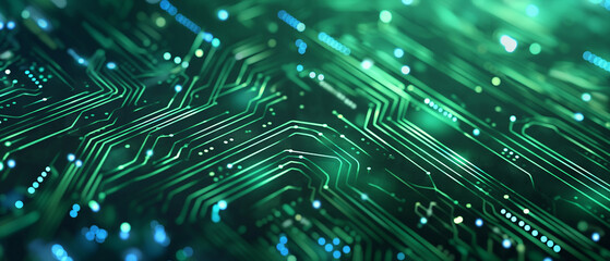 High-Tech Circuit Board with Glowing Green Lines