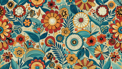 Vibrant Retro Vintage Floral Pattern Design, seamless pattern	