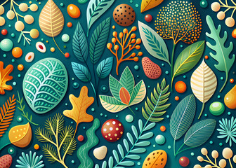 Vibrant Floral Pattern with Colorful Leaves