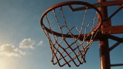 Rusty Basketball Hoop Against A Clear Sky