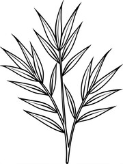  Line art of a bamboo branch with leaves. Vector illustration 
