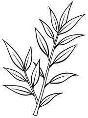 Obraz premium Line art of a bamboo branch with leaves. Vector illustration 