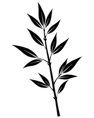 Silhouette of a bamboo branch with leaves. Vector illustration 