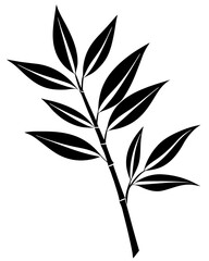 Silhouette of a bamboo branch with leaves. Vector illustration 