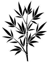 Silhouette of a bamboo branch with leaves. Vector illustration 