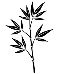 Silhouette of a bamboo branch with leaves. Vector illustration 
