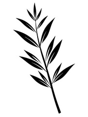 Silhouette of a bamboo branch with leaves. Vector illustration 