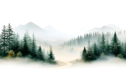 Fototapeta premium Tranquil forest landscape in soft green hues nature scene misty environment serene viewpoint calm concept for relaxation