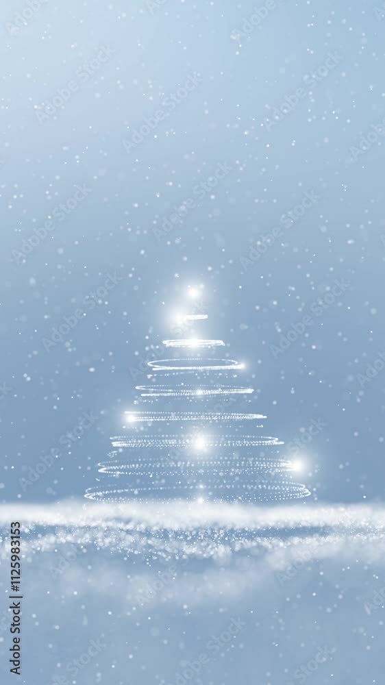 Wall mural winter snowy waves with snowfall and christmas tree loop vertical animation.