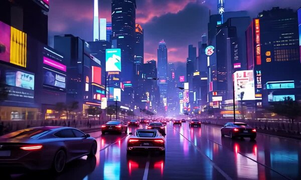 Modern Futuristic Cityscape at Night