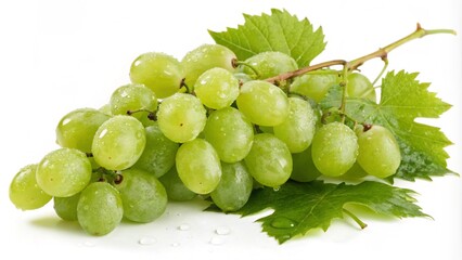 Fresh Green Grapes Cluster with Dewdrops Isolated on Transparent Background