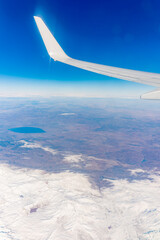 Aerial view on arabian desert and Red sea mountains from airplane