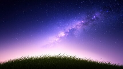 Fototapeta premium Serene Night Sky over Grassy Hill Starry Milky Way Galaxy Background