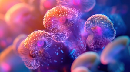 Naklejka premium Luminous Bio Luminescent Fungi Glow In Dark Depths