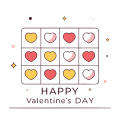 Happy Valentine Day card featuring grid of colorful hearts in red, pink, and yellow. design is cheerful and perfect for expressing love and affection