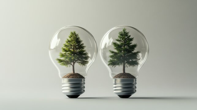 Nature-Inspired Light Bulb Art with Miniature Trees.
