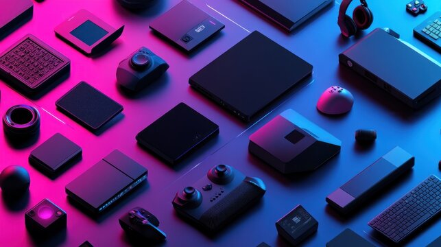 Assorted Electronic Devices Under Neon Lighting