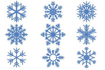 Snowflake outline icons. Decorative winter elements for Christmas and New Year design. Frozen silhouettes of crystal snowflakes. Vector illustration collection isolated on background