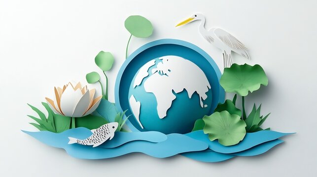 World Wetlands Day Celebrated in Conceptual Papercraft Style