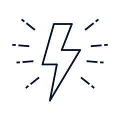 Lightning, electricity. Concept of speed, power. Vector linear icon isolated on white background.