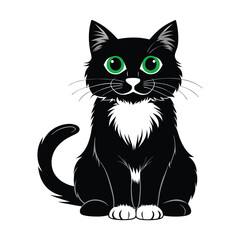black and white cat silhouette icon on white background