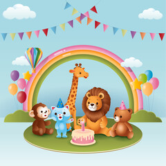 Cute Animals Having A Birthday Party
