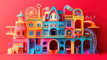 Fototapeta premium Colorful Miniature Amusement Park Building Model