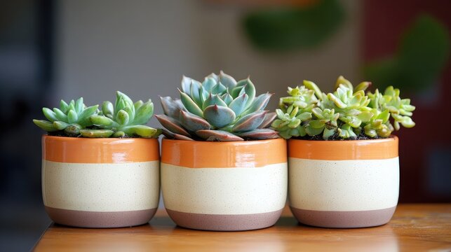 Beautiful arrangement of vibrant succulent plants in stylish terracotta pots with a modern aesthetic, perfect for home decor and indoor gardening enthusiasts. - Powered by Adobe