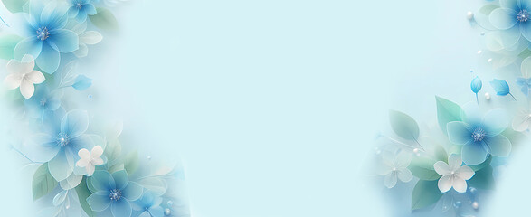 Floral banner. Blue flowers on a blue background.   Invitation. Congratulation. Banner. Generated AI